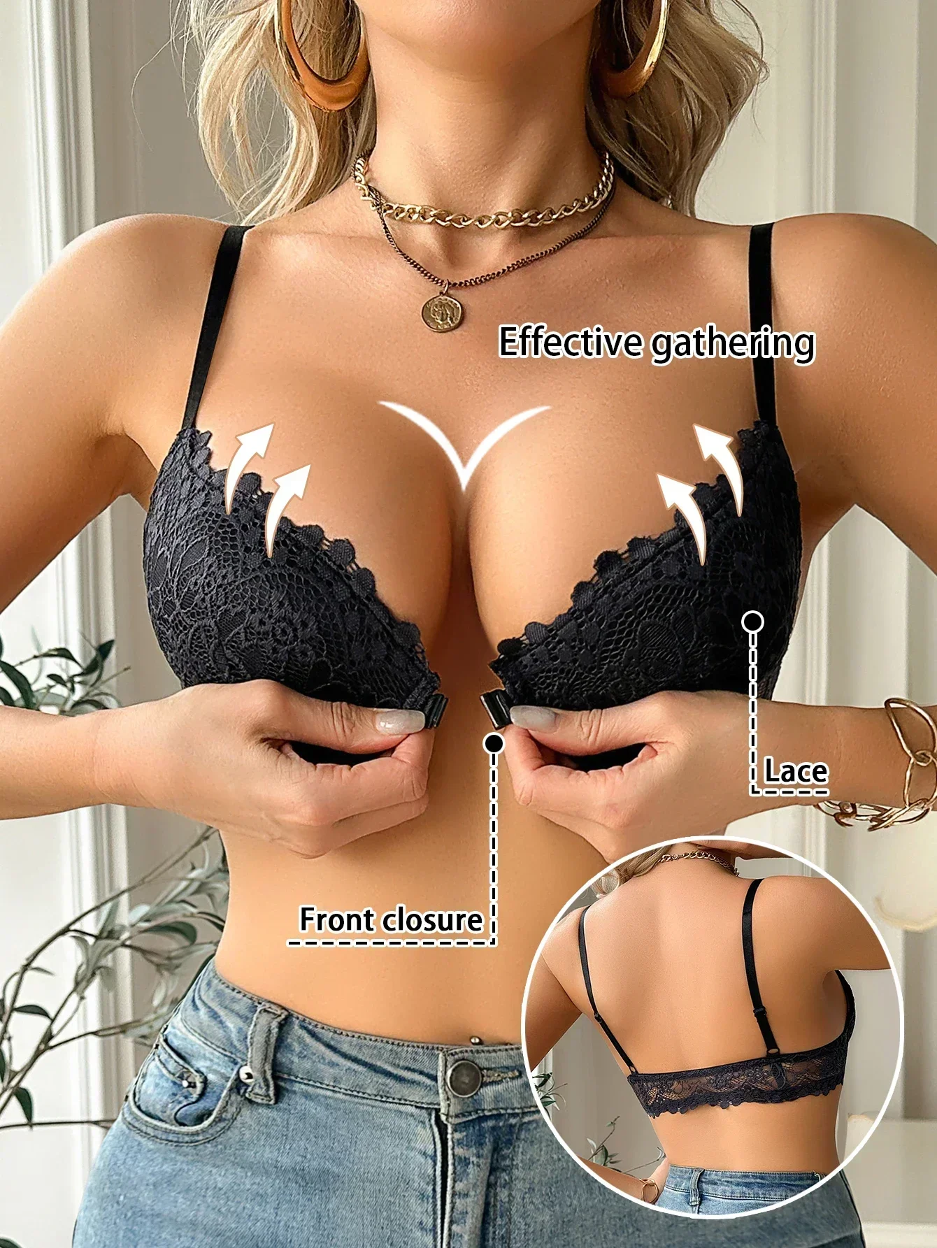 Cotton Bra Everyday - Women's Lace Front Clasp Push Up