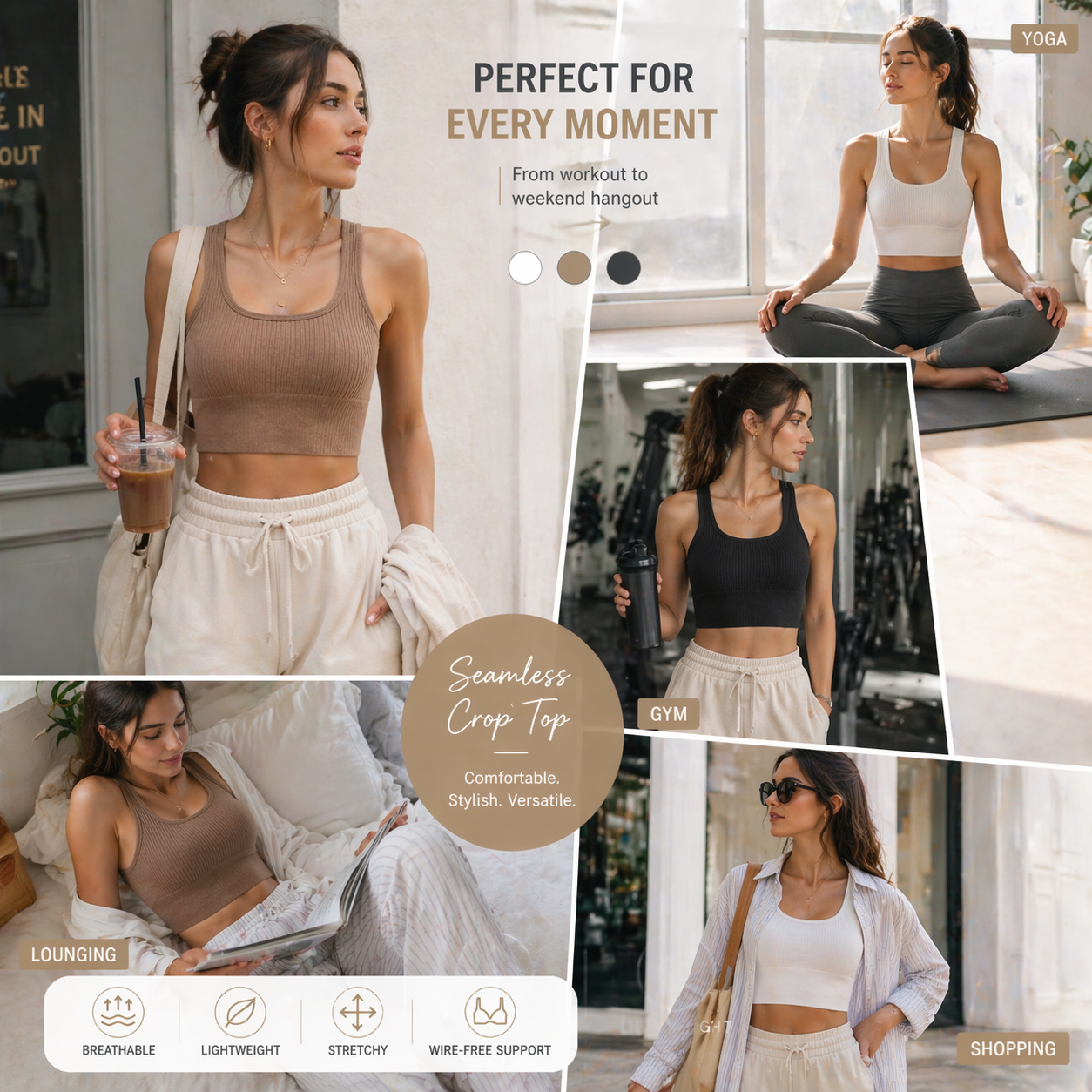 Women Seamless Ribbed Crop Top - T Shirt Bra Seamless 评论和价格