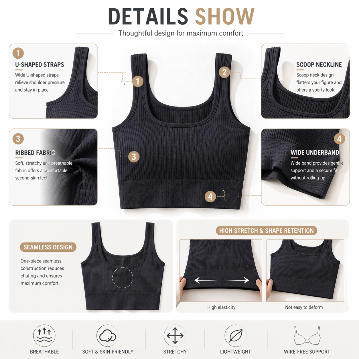 Women Seamless Ribbed Crop Top - T Shirt Bra Seamless 评论和价格