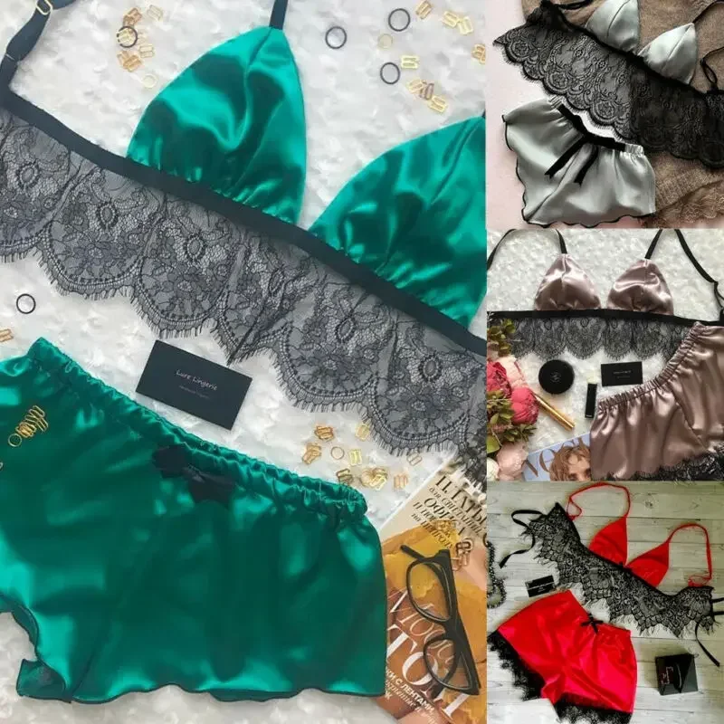 Women's Underwear Sexy Silk Sa - Lace Bralette Set 评论和价格
