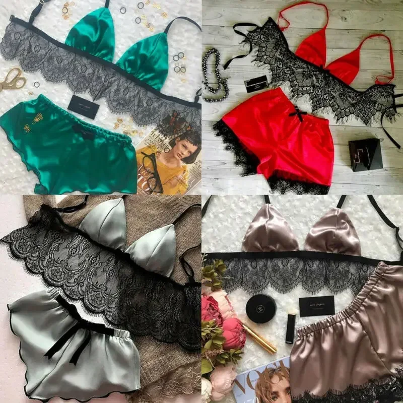Women's Underwear Sexy Silk Sa - Lace Bralette Set 评论和价格