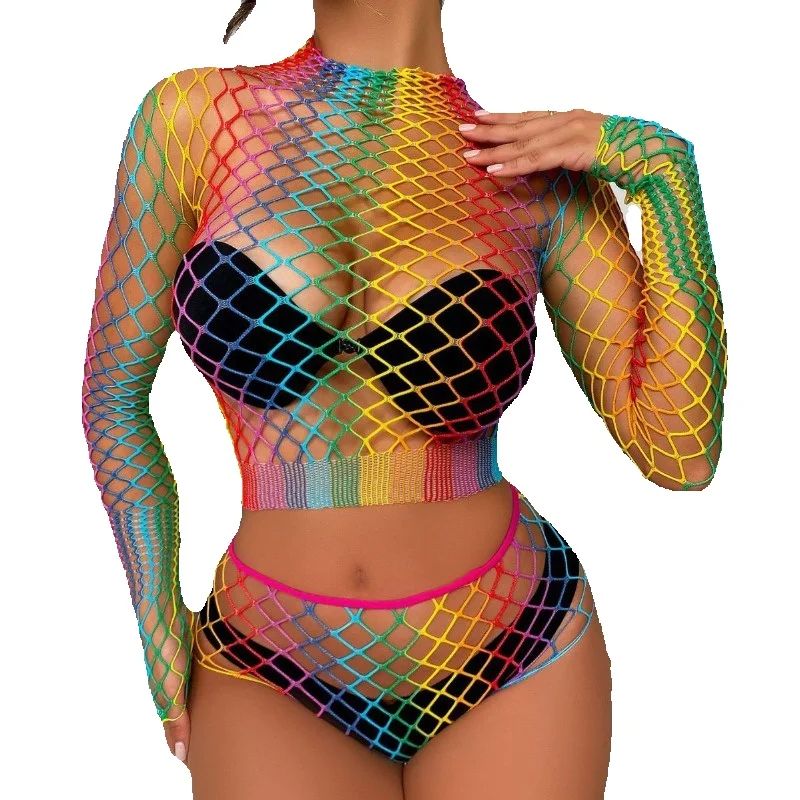 Sexy Rainbow Mesh Lingerie Set - Sheer Mesh Bra 评论和价格