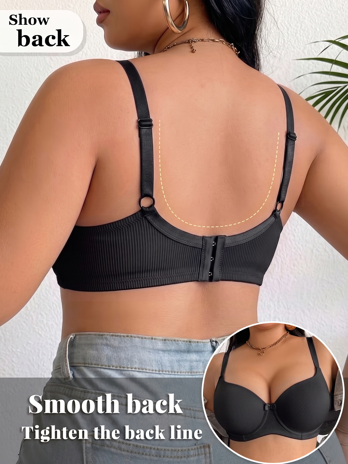 Plus Size Ribbed Women Bra Thi - Plunge Bra Push Up 评论和价格