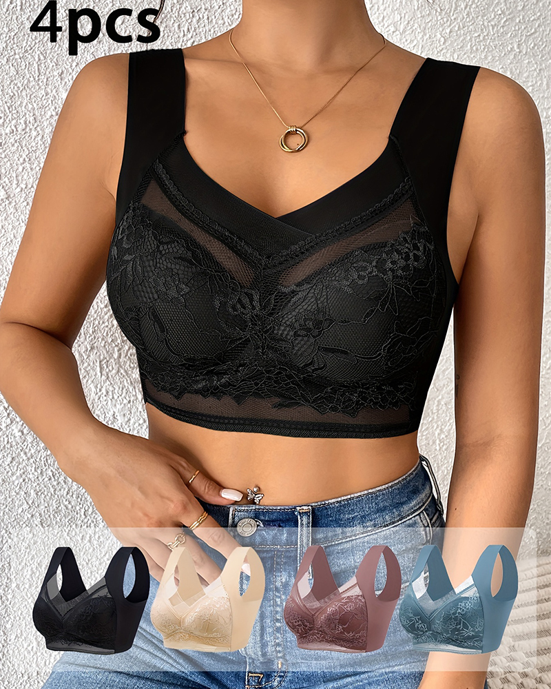 4Pcs Plus Size Women Seamless  - Plunge Bra Push Up 评论和价格